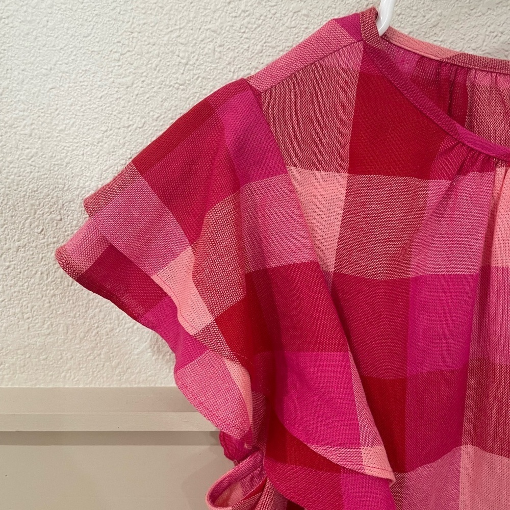 kate spade Pink and Red Plaid Ruffle Sleeve Blouse EUC - Picture 9 of 13